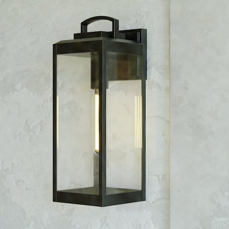 Vaxcel Kinzie 1 Light Dusk to Dawn Black Outdoor Wall Lantern Clear Glass T0645